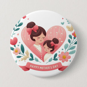 Mother & Daughter Floral Heart- Happy Mother's Day 3 Inch Round Button