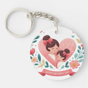 Mother & Daughter Floral Heart- Happy Mother's Day Keychain