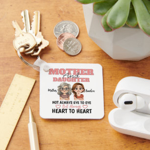 Mother & Daughter Hearts Connected Across Distance Keychain
