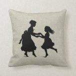 Mother & Daughter Holding Hands Dancing Throw Pillow<br><div class="desc">Charming image of a vintage silhouette graphic from an 1870's book! Great to send as a Happy Mother's Day gift or a darling gift for mother's/daughter's birthdays or for your beloved aunt!</div>