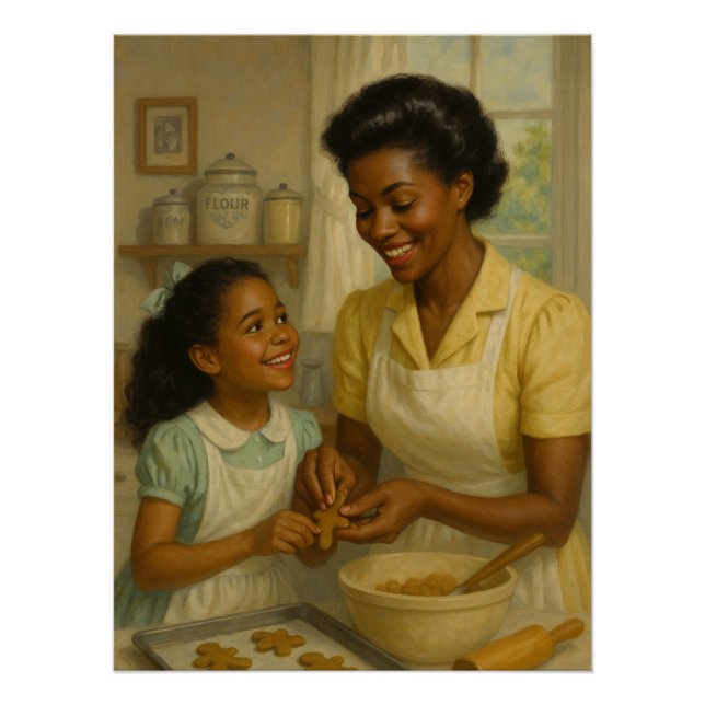 Mother-Daughter Making Cookies Together Poster (Front)