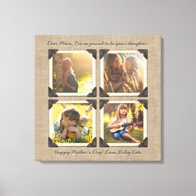 Mother Daughter Personalized Instagram Photo Grid Canvas Print (Front)