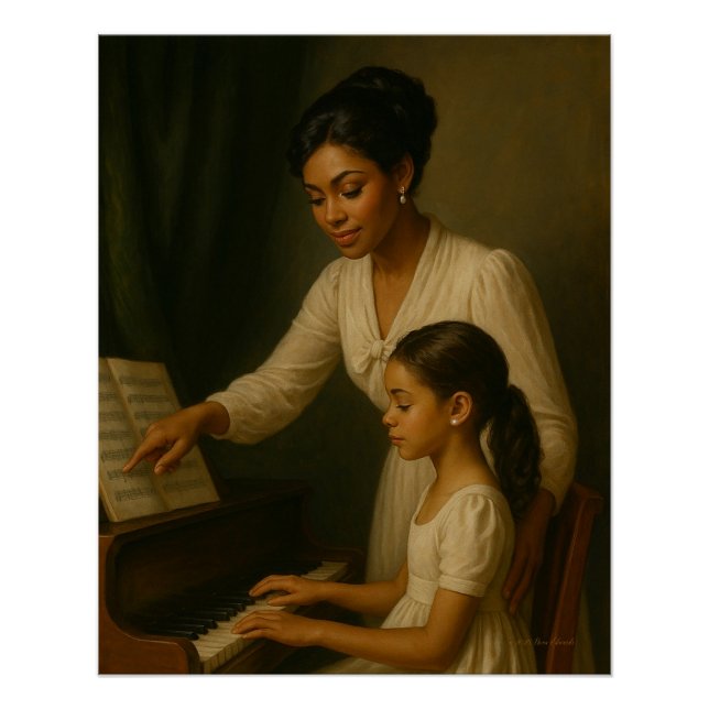 Mother-Daughter Piano Lessons Elegant Nostalgic  Poster (Front)