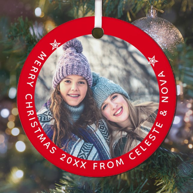 Mother Daughter Red White Personalized Christmas Metal Ornament (Creator Uploaded)