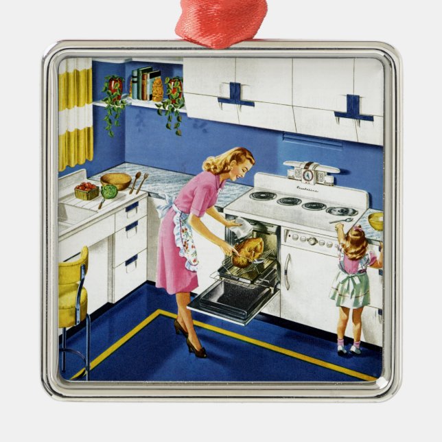 Mother/Daughter Retro Kitchen #2 Metal Ornament (Front)