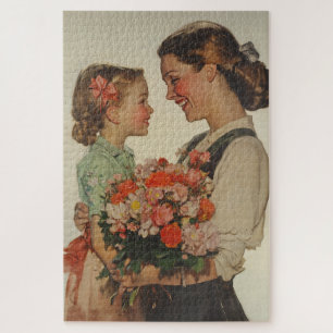 Mother Daughter Sharing Special Moment Flowers Jigsaw Puzzle