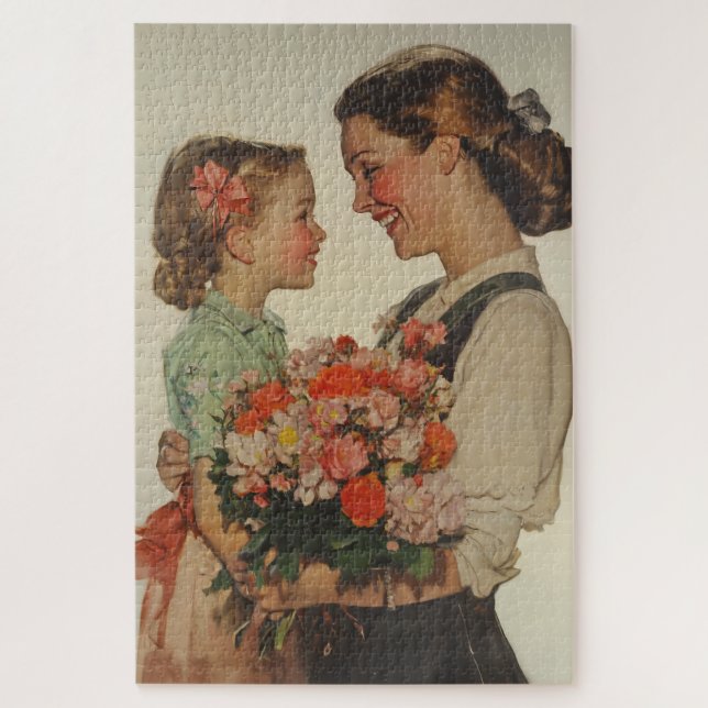 Mother Daughter Sharing Special Moment Flowers Jigsaw Puzzle