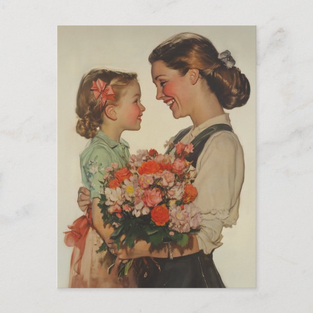 Mother Daughter Sharing Special Moment Flowers Postcard (Front)
