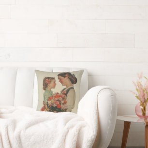 Mother Daughter Sharing Special Moment Flowers Throw Pillow