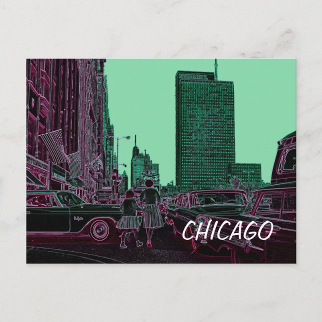 Mother Daughter Shopping Michigan Ave Chicago 1961 Postcard (Front)