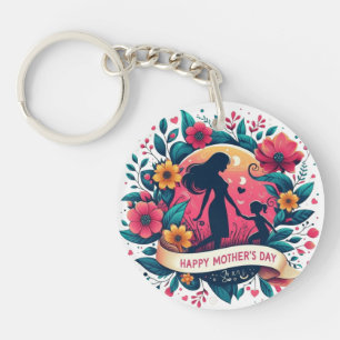 Mother & Daughter Silhouette Floral Mother's Day Keychain