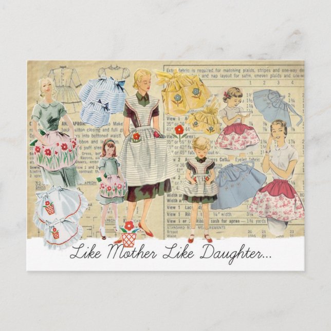 Mother Daughter Vintage Aprons Postcard (Front)