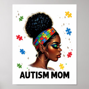 Mother Day African Black Autism Mom Afro Autism Aw Poster
