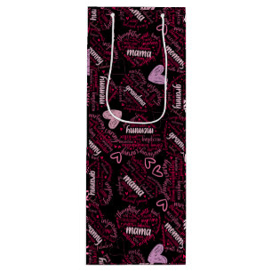 Mother days hearts 01.Pink Black BG Wine Gift Bag