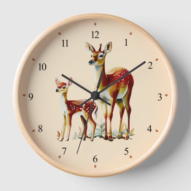 Mother Deer and fawn nursery Wall Clock (Front)