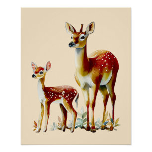 mother deer and fawn poster
