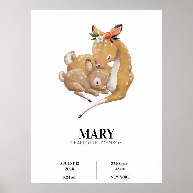  Mother Deer Hugs Her Baby Poster  (Front)
