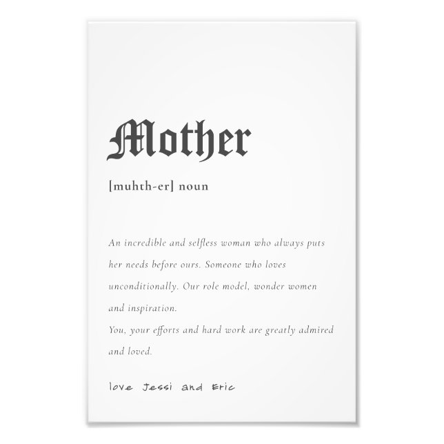 Mother Dictionary Definition Personalized Gift Photo Print (Front)