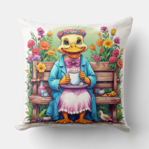 Mother Duck Drinking Coffee Quote Colourful Flower Throw Pillow