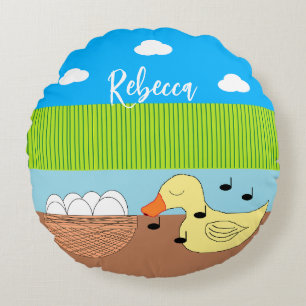 Mother Duck Singing to Her Eggs: Round Pillow
