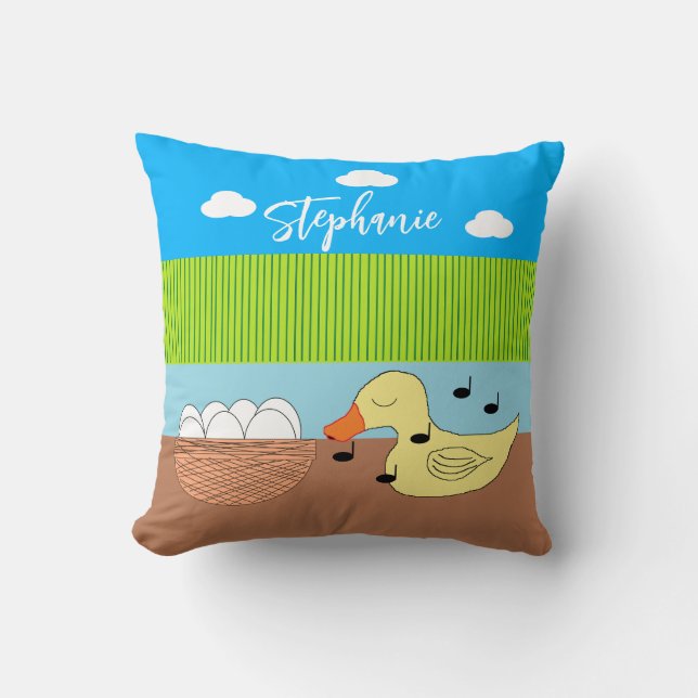 Mother Duck Singing to Her Eggs Throw Pillow (Front)