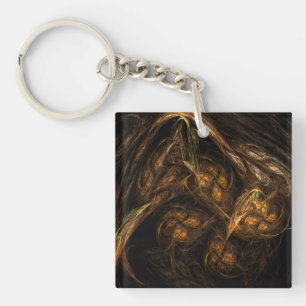 Mother Earth Modern Abstract Art Golden Fractal Keychain