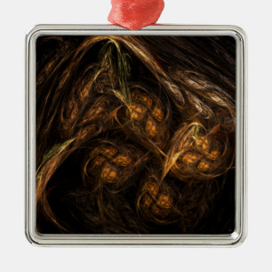 Mother Earth Modern Abstract Art Golden Fractal Metal Ornament