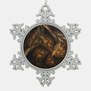 Mother Earth Modern Abstract Art Golden Fractal Snowflake Pewter Christmas Ornament