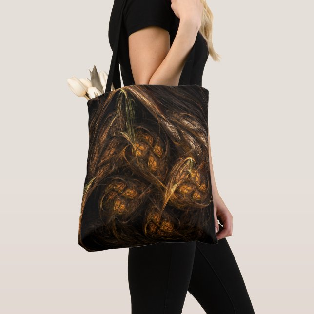 Mother Earth Modern Abstract Art Golden Fractal Tote Bag (Close Up)