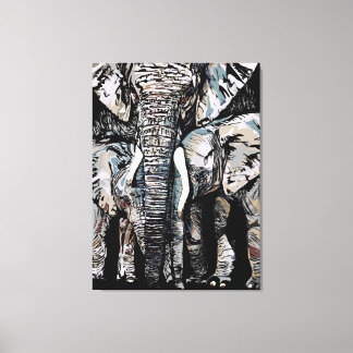 Mother Elephant and her Daughters Canvas Print
