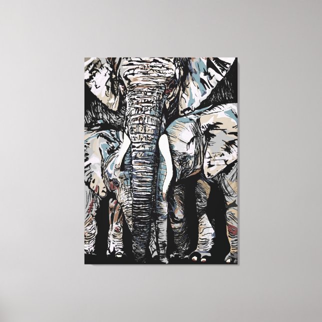 Mother Elephant and her Daughters Canvas Print (Front)