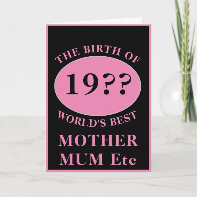 Mother etc Birthday Monogram Any Name Year Pink Card (Front)