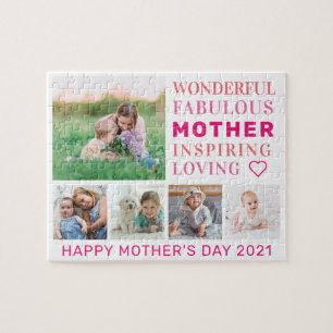 Mother Family Photo Collage Modern Typography Jigsaw Puzzle