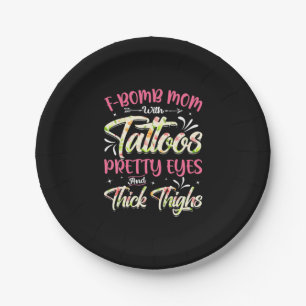 Mother Florals F-Bomb Mom With Tattoos Birthday Paper Plate