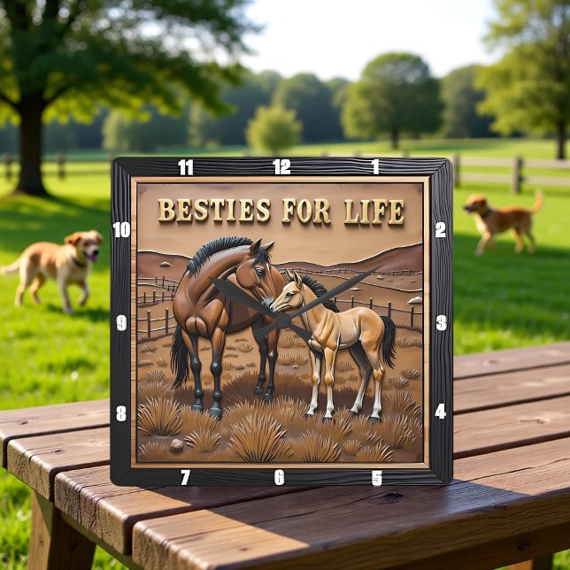 Mother Foal Horses Pasture Square Wall Clock (Creator Uploaded)