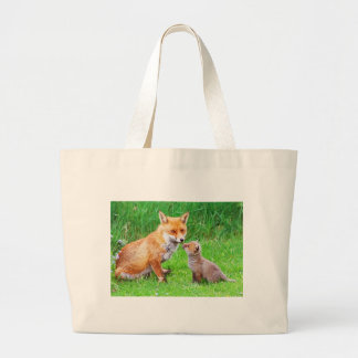 Mother fox and cub large tote bag