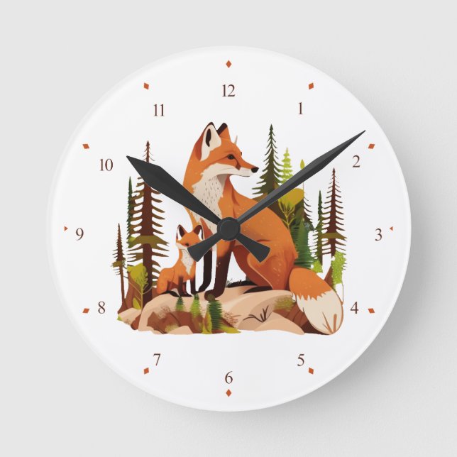 Mother Fox and kit nursery Wall Clock (Front)