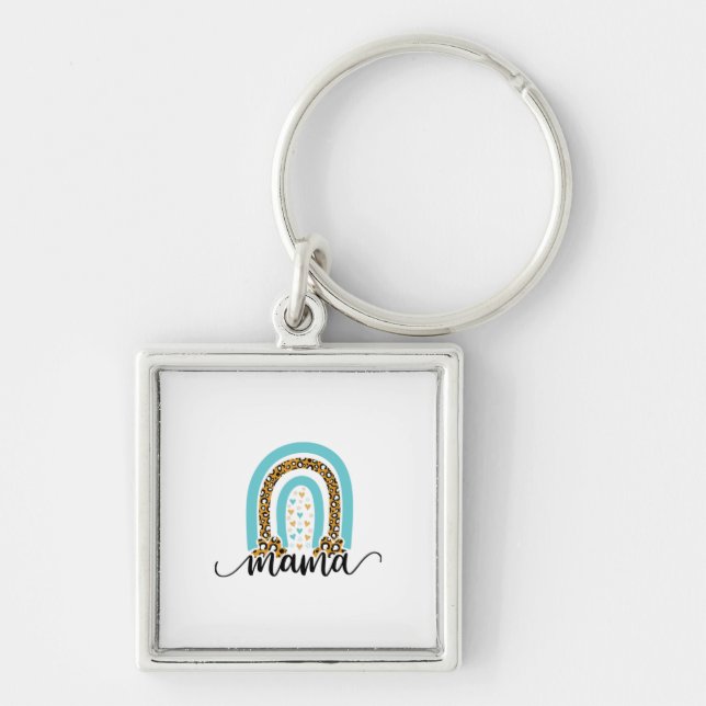 Mother Gift Rainbow Leopard Mama Keychain (Front)