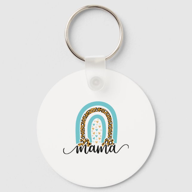 Mother Gift Rainbow Leopard Mama Keychain (Front)