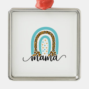 Mother Gift Rainbow Leopard Mama Metal Ornament