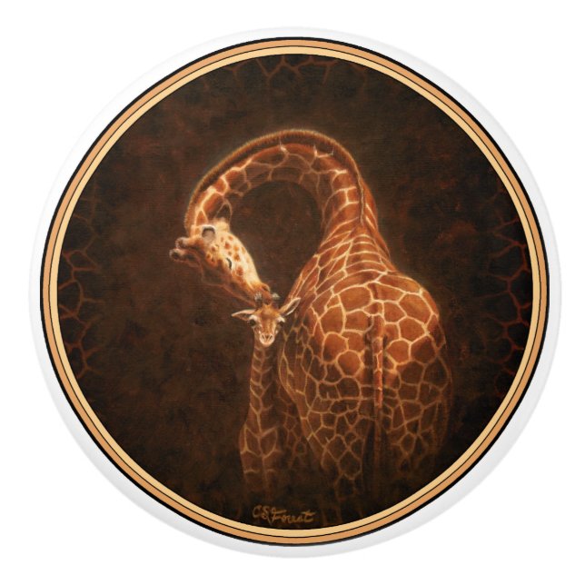 Mother Giraffe and Baby Ceramic Knob (Front)