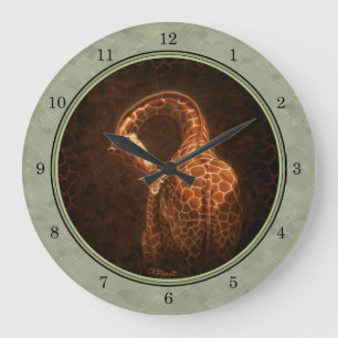 Mother Giraffe and Baby Green Round Border Large Clock