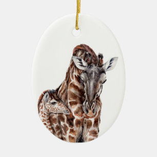 Mother Giraffe with Baby Giraffe Ceramic Ornament