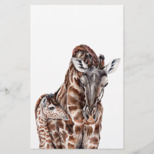 Mother Giraffe with Baby Giraffe Stationery