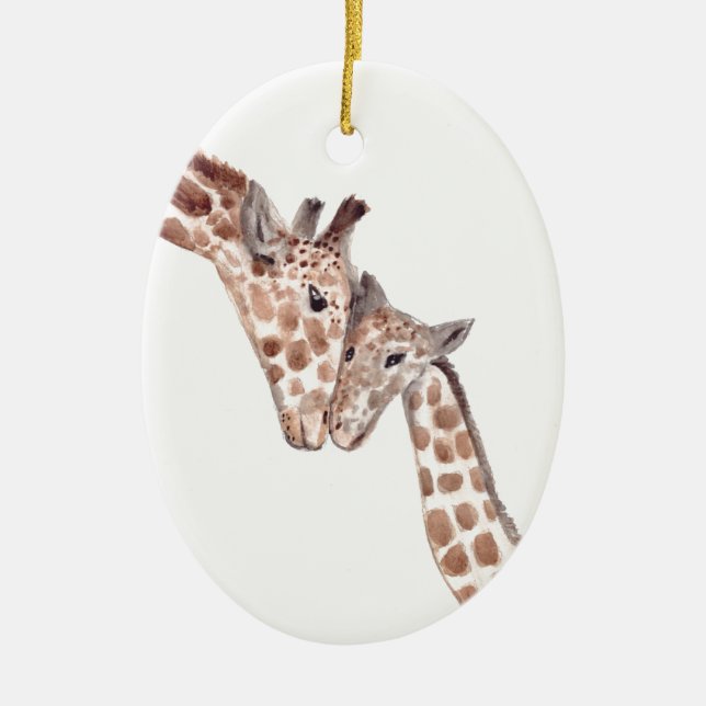 Mother giraffe with baby Safari Animal Wildlife  Ceramic Ornament (Front)
