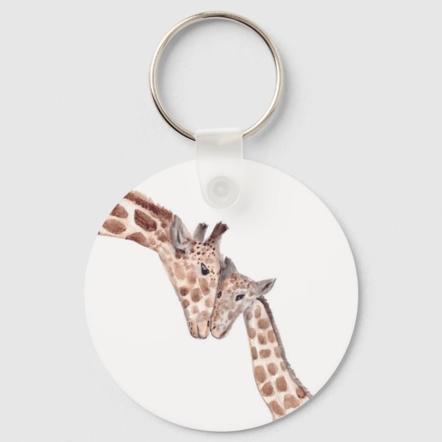 Mother giraffe with baby Safari wild animal cute Keychain (Front)