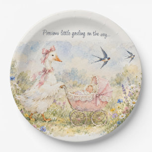 Mother Goose Baby Pink Pram Baby Shower Paper Plate
