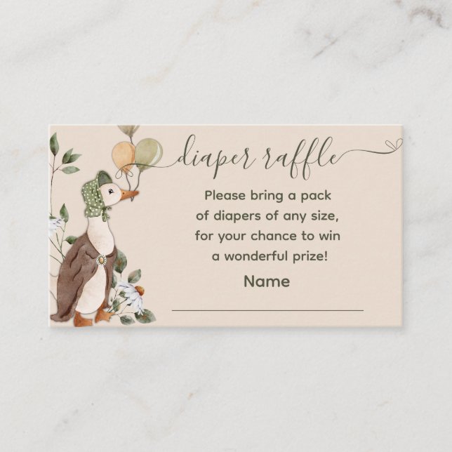 Mother Goose Balloons Diaper Raffle Baby Shower Enclosure Card (Front)