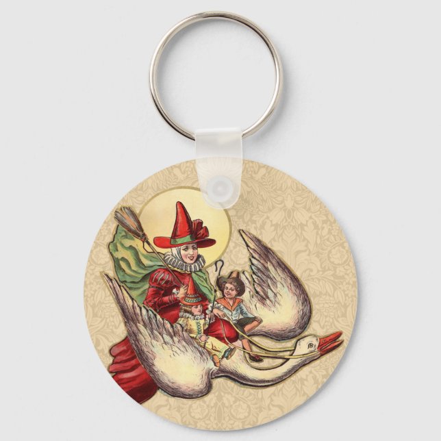 Mother Goose Child Antique Illustration Keychain (Front)