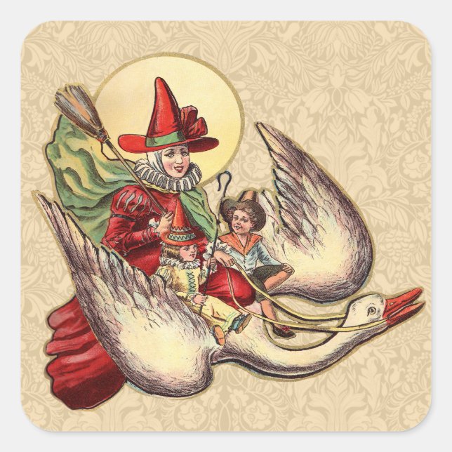 Mother Goose Child Antique Illustration Square Sticker (Front)